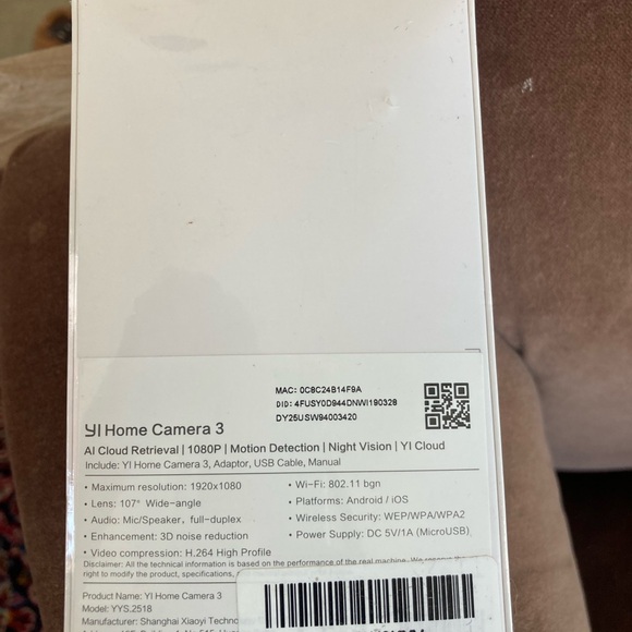 YI home security camera NWT in box covered in plastic. Never opened. - Picture 2 of 3